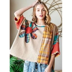 Oli & Hali Multicolor Flower Patchwork Top OVERSIZED boho festival Large